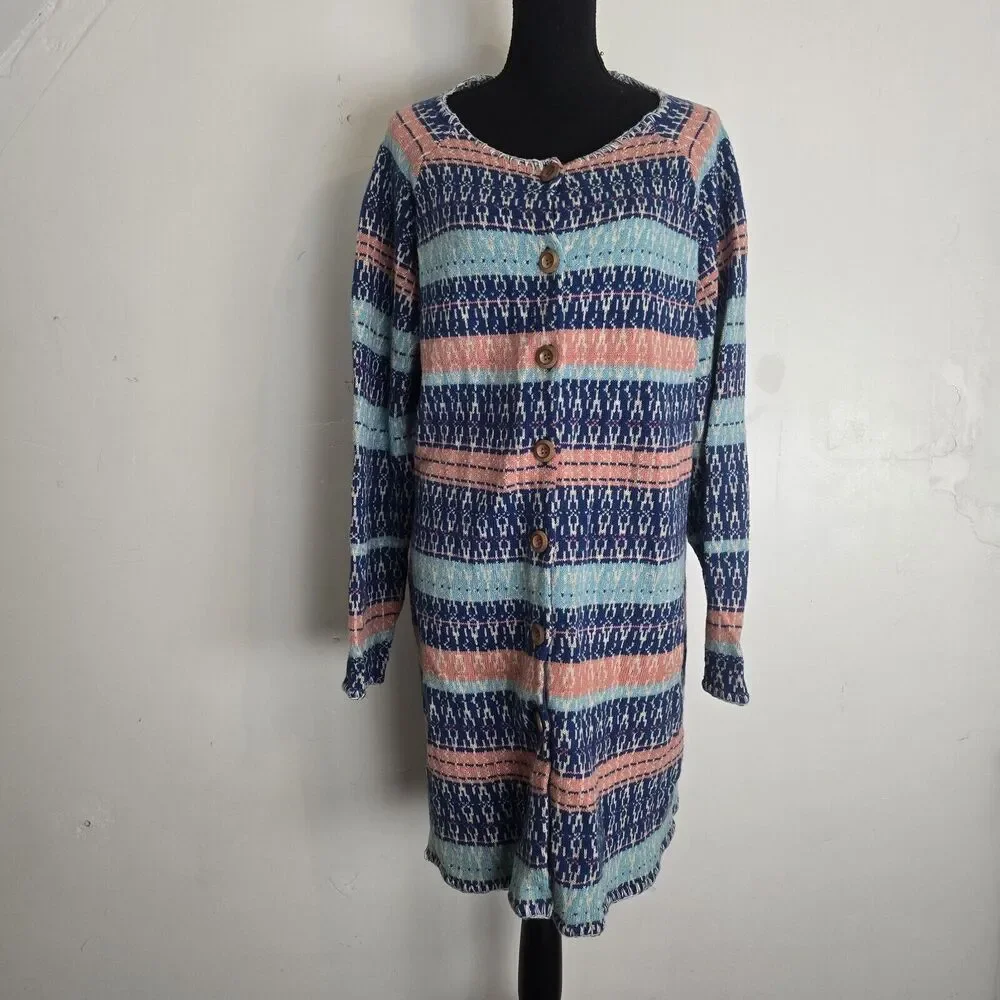 Sundance Cardigan Large Shoreline Long Wooden Button Up Boho Coastal Sweater - Picture 2 of 10